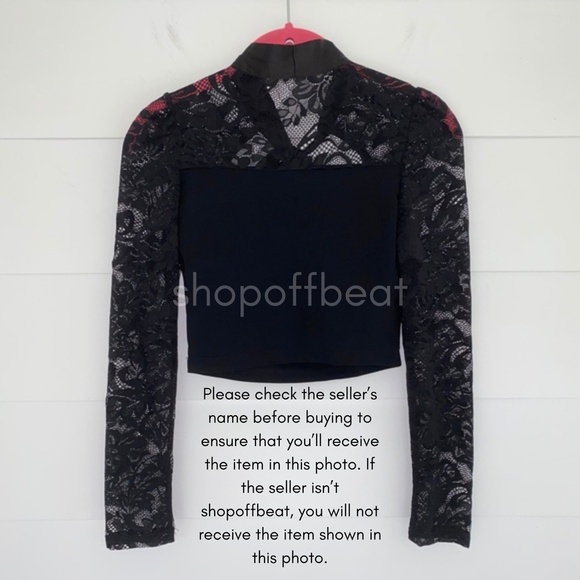 Black Lace Long Sleeve Satin Bow Tie Neck Crop Top Small - Picture 7 of 12